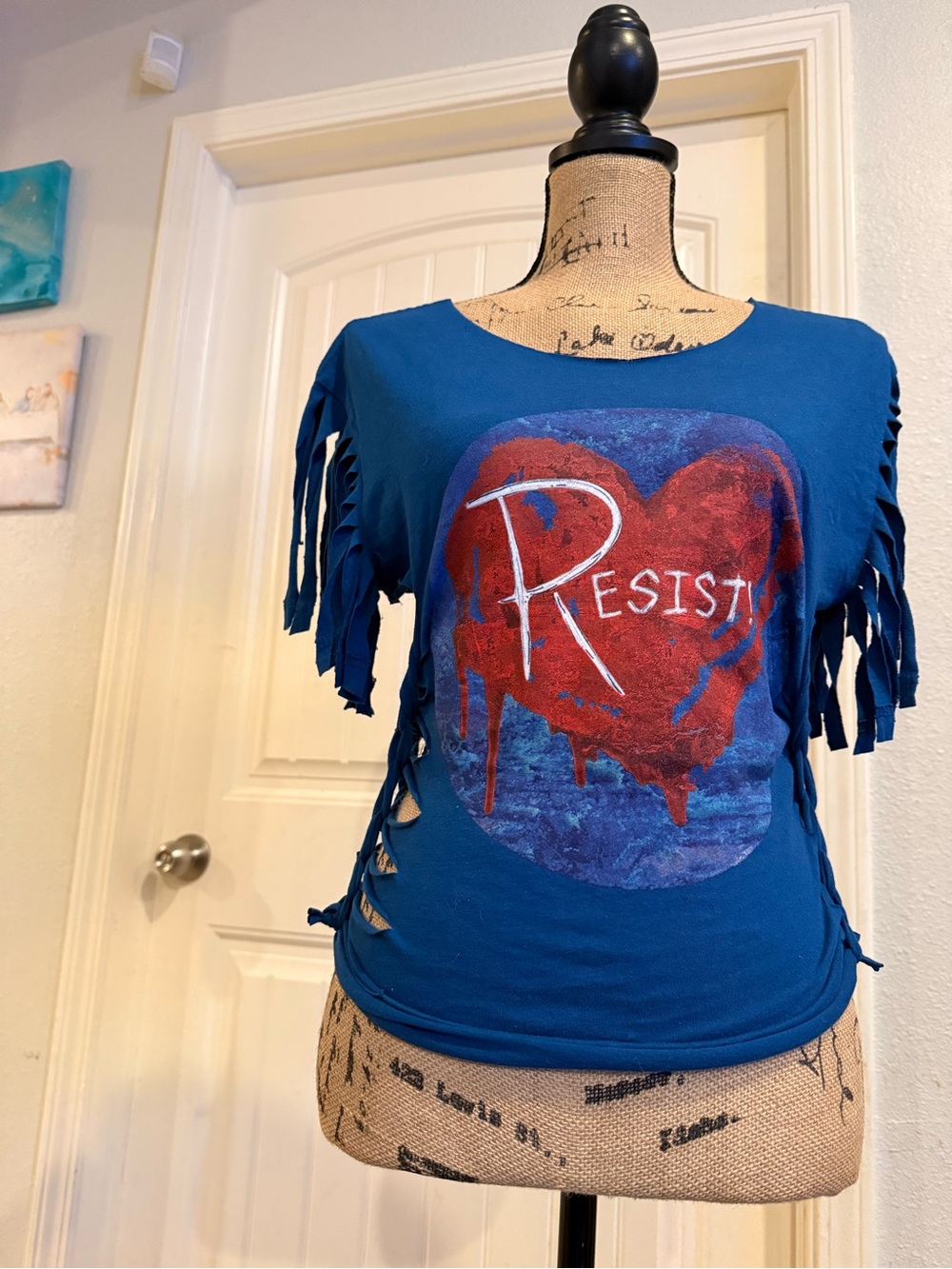 Blue "Resist" Fringe Graphic Tee